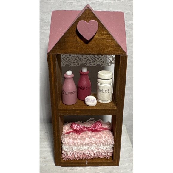 Decorative Miniature Birdhouse & Bathroom Shelf Set Pink - Picture 4 of 6